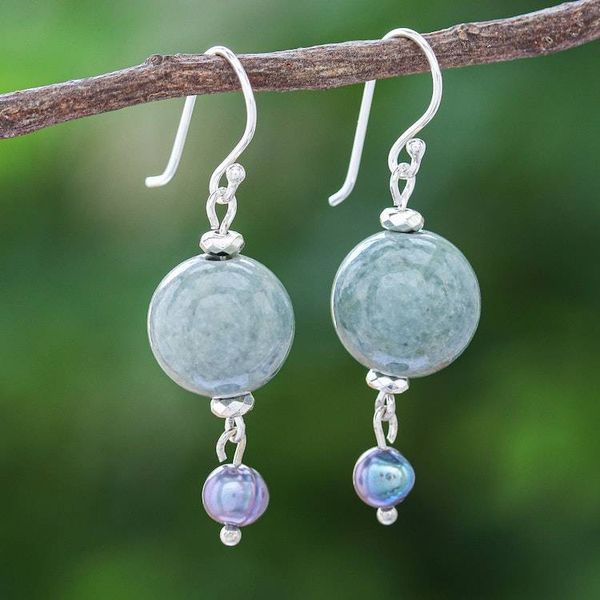 Alternate image for Thai Jade and Cultured Pearl Dangle Earrings Cool Magic