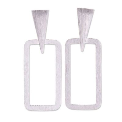 Alternate image for Modern Sterling Silver Rectangle Dangle Earrings Frosted Windows