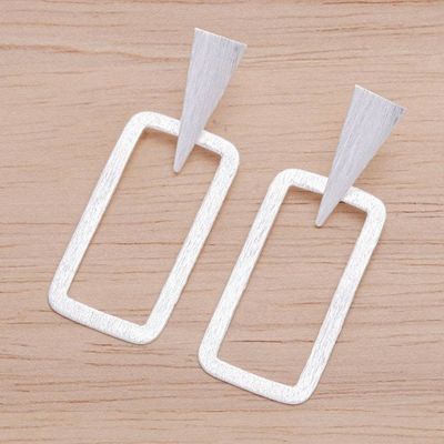 Alternate image for Modern Sterling Silver Rectangle Dangle Earrings Frosted Windows