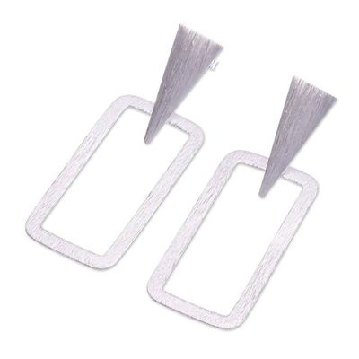 Alternate image for Modern Sterling Silver Rectangle Dangle Earrings Frosted Windows