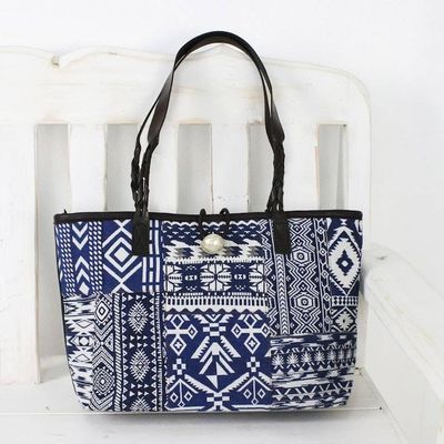 Alternate image for Sapphire Patchwork Cotton Blend Shoulder Bag from Thailand Sapphire Geometry