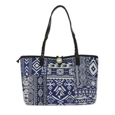 Alternate image for Sapphire Patchwork Cotton Blend Shoulder Bag from Thailand Sapphire Geometry