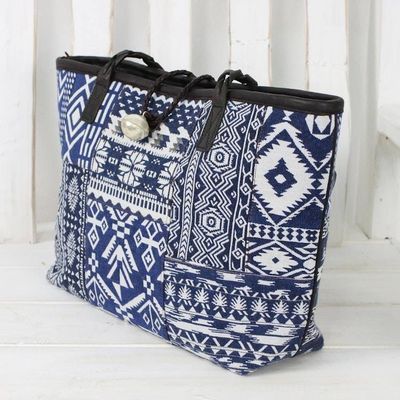 Alternate image for Sapphire Patchwork Cotton Blend Shoulder Bag from Thailand Sapphire Geometry