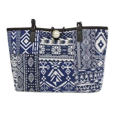 Alternate image for Sapphire Patchwork Cotton Blend Shoulder Bag from Thailand Sapphire Geometry