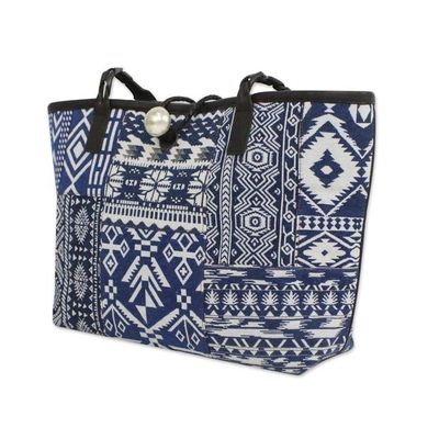 Alternate image for Sapphire Patchwork Cotton Blend Shoulder Bag from Thailand Sapphire Geometry