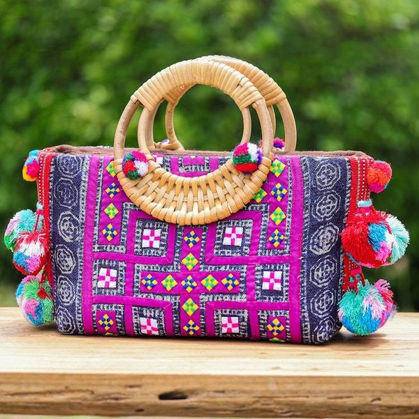 Alternate image for Traditional Cotton and Natural Fiber Blend Handle Bag Hill Tribes Joy
