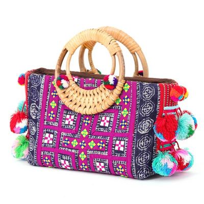 Alternate image for Traditional Cotton and Natural Fiber Blend Handle Bag Hill Tribes Joy
