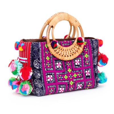 Alternate image for Traditional Cotton and Natural Fiber Blend Handle Bag Hill Tribes Joy