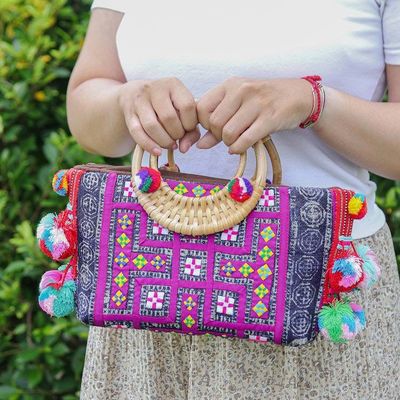 Alternate image for Traditional Cotton and Natural Fiber Blend Handle Bag Hill Tribes Joy