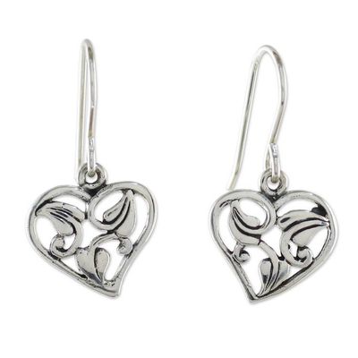 Alternate image for Leaf Motif Sterling Silver Heart Earrings from Thailand Natural Lover