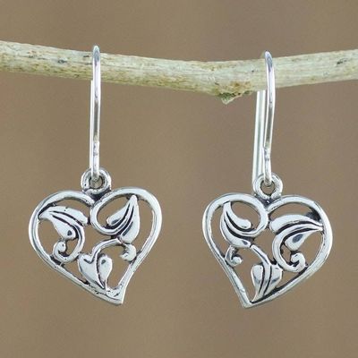 Alternate image for Leaf Motif Sterling Silver Heart Earrings from Thailand Natural Lover