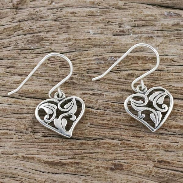 Alternate image for Leaf Motif Sterling Silver Heart Earrings from Thailand Natural Lover