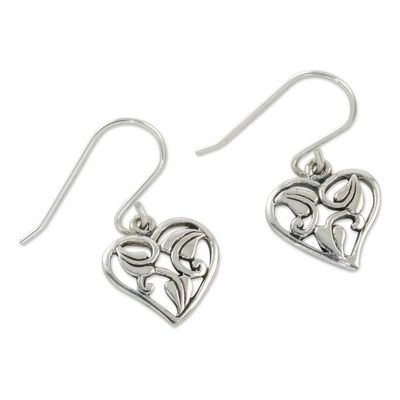 Alternate image for Leaf Motif Sterling Silver Heart Earrings from Thailand Natural Lover