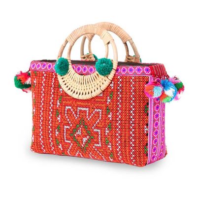 Alternate image for Hill Tribe Folk Art Bohemian Cotton Natural Fiber Handle Bag Hill Tribe Glamour