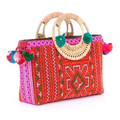 Alternate image for Hill Tribe Folk Art Bohemian Cotton Natural Fiber Handle Bag Hill Tribe Glamour