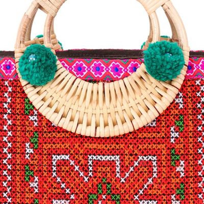 Alternate image for Hill Tribe Folk Art Bohemian Cotton Natural Fiber Handle Bag Hill Tribe Glamour