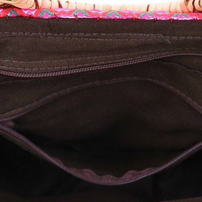 Alternate image for Hill Tribe Folk Art Bohemian Cotton Natural Fiber Handle Bag Hill Tribe Glamour