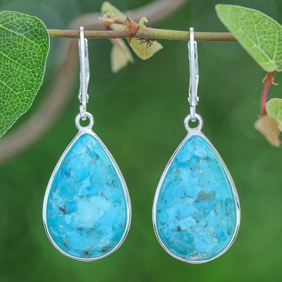 Primary image for Reconstituted Turquoise Silver Teardrop Dangle Earrings Mountain Sky
