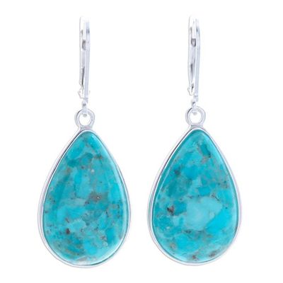 Alternate image for Reconstituted Turquoise Silver Teardrop Dangle Earrings Mountain Sky