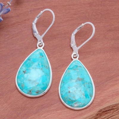 Alternate image for Reconstituted Turquoise Silver Teardrop Dangle Earrings Mountain Sky