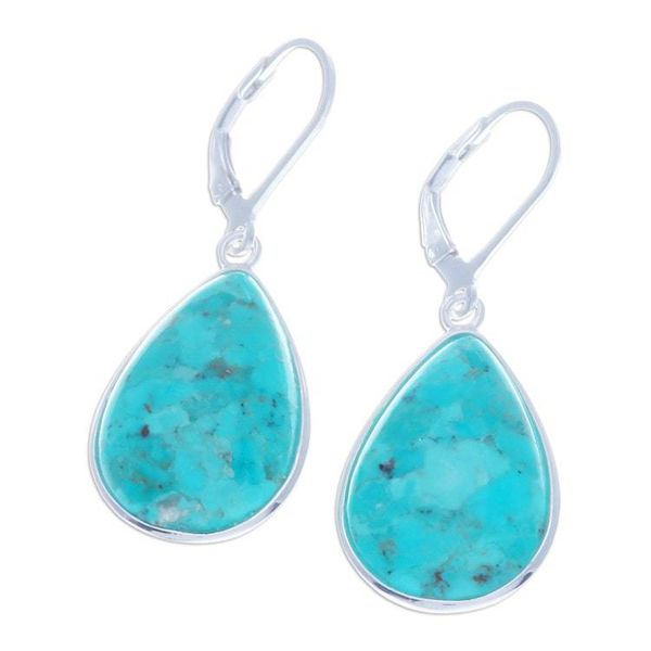 Alternate image for Reconstituted Turquoise Silver Teardrop Dangle Earrings Mountain Sky