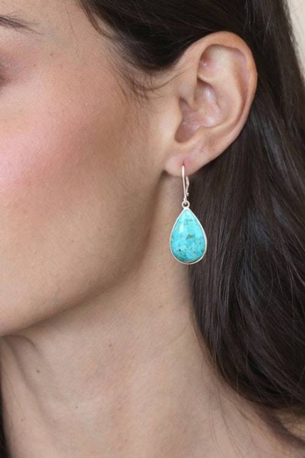 Alternate image for Reconstituted Turquoise Silver Teardrop Dangle Earrings Mountain Sky