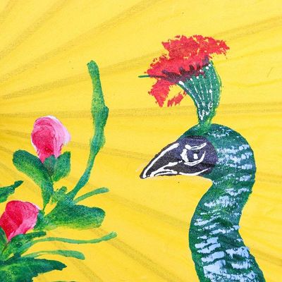 Alternate image for Hand-Painted Peacock-Themed Cotton and Bamboo Parasol Sunrise Divinity