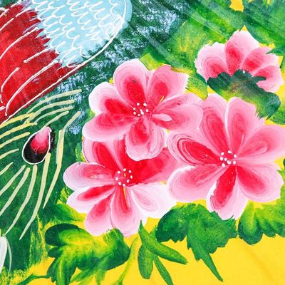 Alternate image for Hand-Painted Peacock-Themed Cotton and Bamboo Parasol Sunrise Divinity