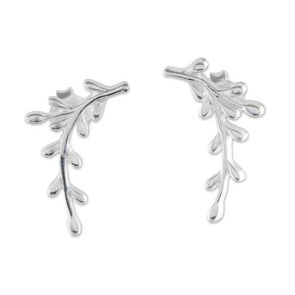 Alternate image for Sterling Silver Olive Branch Drop Earrings from Thailand Shining Olive