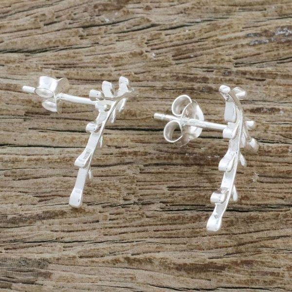 Alternate image for Sterling Silver Olive Branch Drop Earrings from Thailand Shining Olive