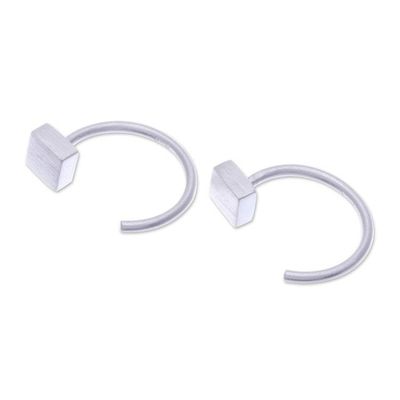 Alternate image for Minimalist Matte Square Sterling Silver Ear Cuff Earrings Sole Square