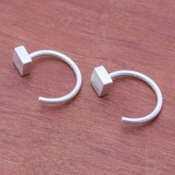 Alternate image for Minimalist Matte Square Sterling Silver Ear Cuff Earrings Sole Square