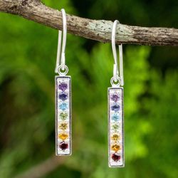 Image for Multi Gemstones on Sterling Silver Bar Chakra Earrings Chakra Honor