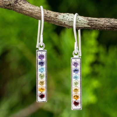 Primary image for Multi Gemstones on Sterling Silver Bar Chakra Earrings Chakra Honor