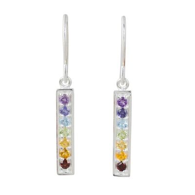 Alternate image for Multi Gemstones on Sterling Silver Bar Chakra Earrings Chakra Honor