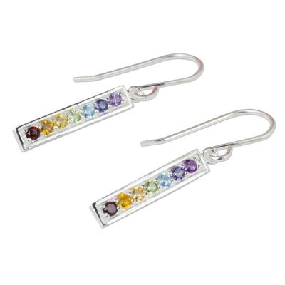 Alternate image for Multi Gemstones on Sterling Silver Bar Chakra Earrings Chakra Honor