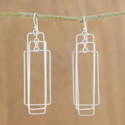 Image for Modern Rectangular Sterling Silver Dangle Earrings Matte Rectangles