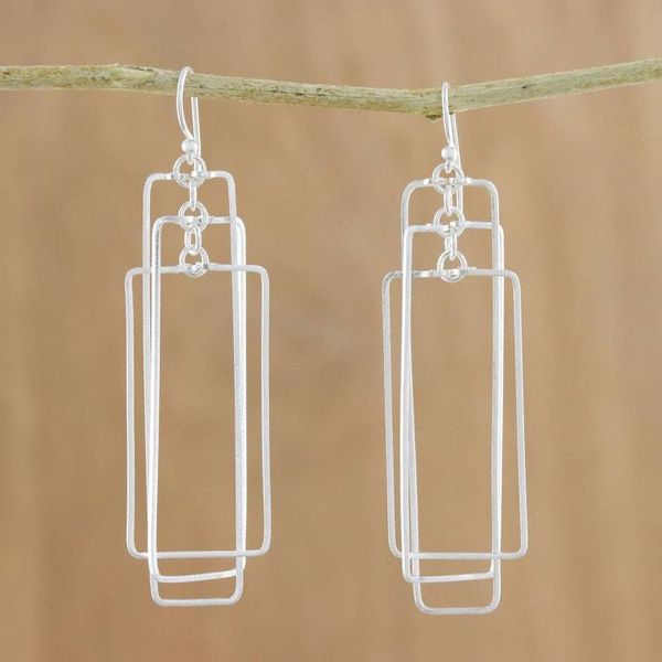 Alternate image for Modern Rectangular Sterling Silver Dangle Earrings Matte Rectangles