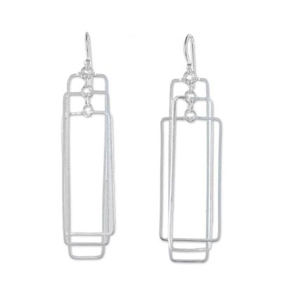 Alternate image for Modern Rectangular Sterling Silver Dangle Earrings Matte Rectangles