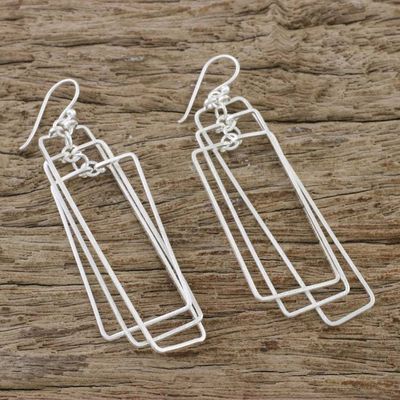 Alternate image for Modern Rectangular Sterling Silver Dangle Earrings Matte Rectangles