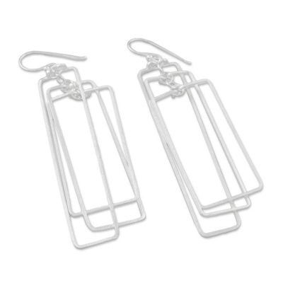 Alternate image for Modern Rectangular Sterling Silver Dangle Earrings Matte Rectangles