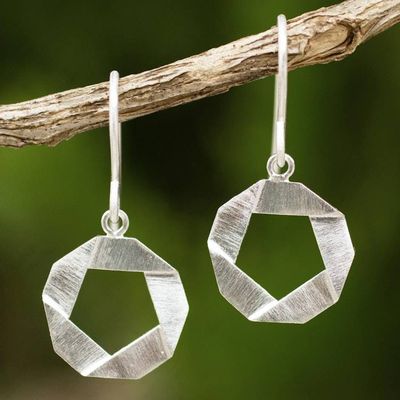 Primary image for Geometric Themed Sterling Silver 925 Dangle Earrings Pentagon