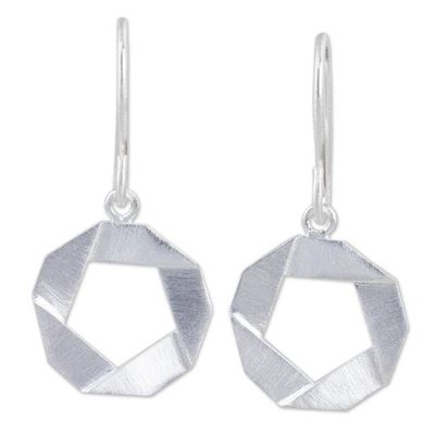 Alternate image for Geometric Themed Sterling Silver 925 Dangle Earrings Pentagon
