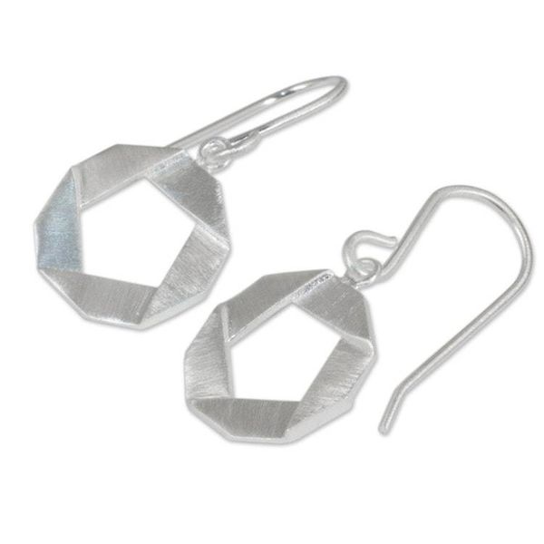 Alternate image for Geometric Themed Sterling Silver 925 Dangle Earrings Pentagon