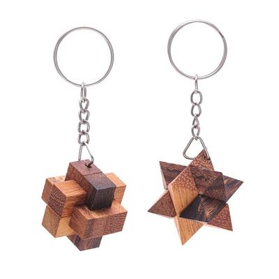 Alternate image for Tiny Wood Puzzle Keychains Pair Star and Burr
