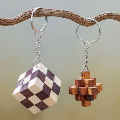 Primary image for Real Wood Puzzle Keychains Pair Snake and Falling Star