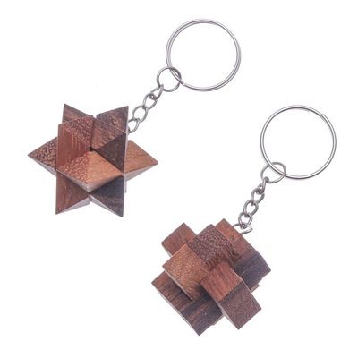 Alternate image for Tiny Wood Puzzle Keychains Pair Star and Burr