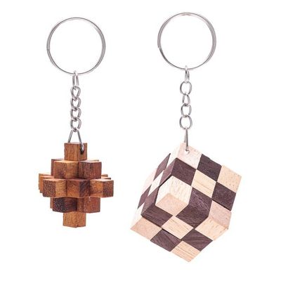 Alternate image for Real Wood Puzzle Keychains Pair Snake and Falling Star