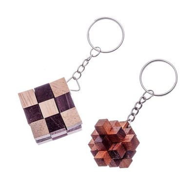 Alternate image for Real Wood Puzzle Keychains Pair Snake and Falling Star