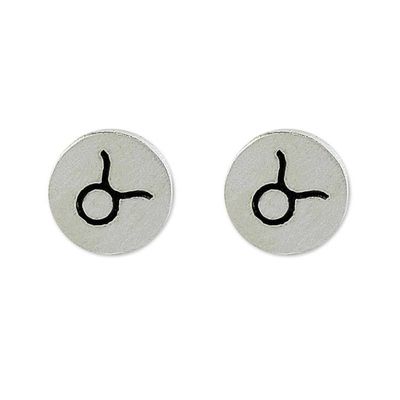 Primary image for Sterling Silver Taurus Stud Earrings from Thailand Satin Taurus